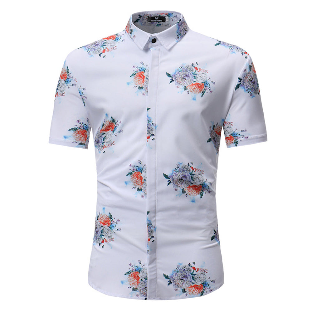 White with Colorful Floral Check Mens ...